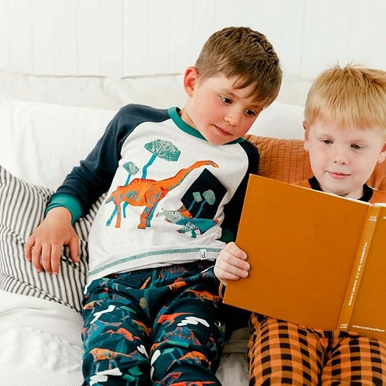 Deux Par Deux Organic Cotton Two Piece Pajama Set With Dinosaur Print - Image 3