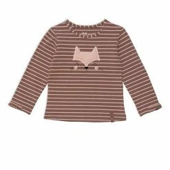 Deux Par Deux Long Sleeve Tee Shirt Striped Brown And Pink