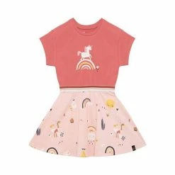 Deux Par Deux Organic Cotton Printed Dress Faded Rose
