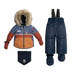 Deux Par Deux Printed Grizzlys Two Piece Snowsuit Navy Blue And Brown