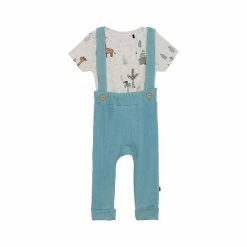 Deux Par Deux Organic Cotton Bodysuit And Evolutive Pant With Straps Set Turquoise