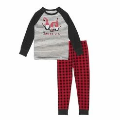 Deux Par Deux Organic Cotton Two Piece Pajama Set With Santa'S Little Helpers Print