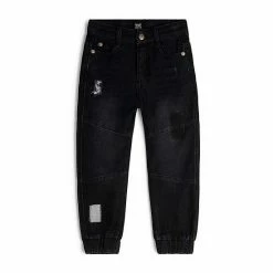 Deux Par Deux French Terry Denim Jogger Black Textured