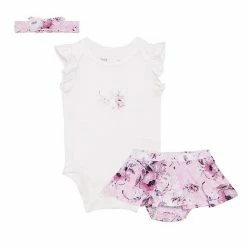 Deux Par Deux Organic Cotton Bodysuit And Bloomer Set Floral Pink