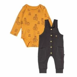 Deux Par Deux Organic Cotton Bodysuit And Overall Set Teddy Bear Print