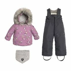 Deux Par Deux Printed Woodland Animals Two Piece Baby Snowsuit Lilac