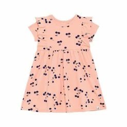Deux Par Deux Organic Cotton Printed Slub Dress Salmon Pink