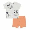 Deux Par Deux Organic Cotton Top And Short Set Caramel And Grey Mix