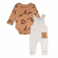 Deux Par Deux Organic Cotton Bodysuit And Overall Set Printed Dogs