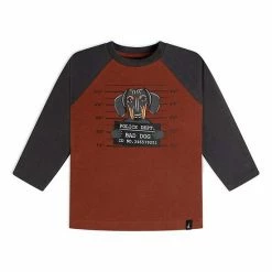 Deux Par Deux Long Raglan Sleeve Top With Dog In Jail Print