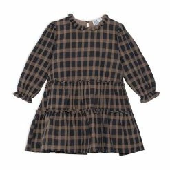 Deux Par Deux Sheer Plaid Long Sleeve Dress