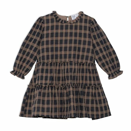 Deux Par Deux Sheer Plaid Long Sleeve Dress
