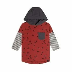 Deux Par Deux Double Raglan Sleeve Hooded Top With Wolves Print