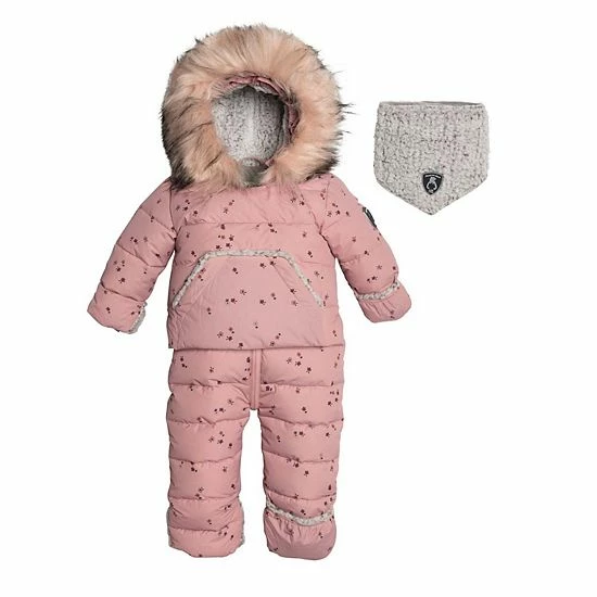 Deux Par Deux Printed Small Flowers One Piece Baby Snowsuit Pink