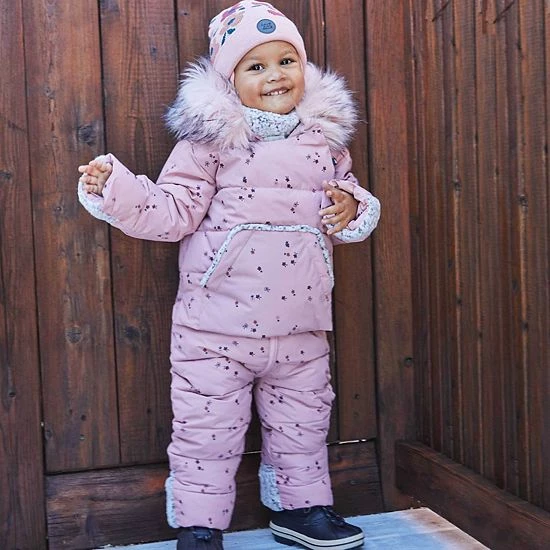 Deux Par Deux Printed Small Flowers One Piece Baby Snowsuit Pink - Image 2
