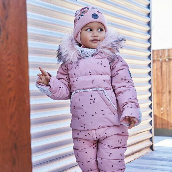 Deux Par Deux Printed Small Flowers One Piece Baby Snowsuit Pink - Image 3