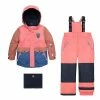 Deux Par Deux Two Piece Snowsuit Colorblock Jacket With Solid Coral Pink Pant