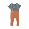 Deux Par Deux Organic Cotton Bodysuit And Evolutive Pant With Straps Set Caramel