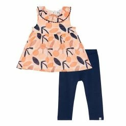 Deux Par Deux Cotton Tunic And Legging Set Peach Cherry