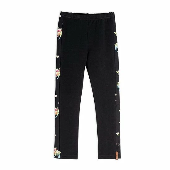 Deux Par Deux Legging With Side Insert Black With Unicorn Print Band