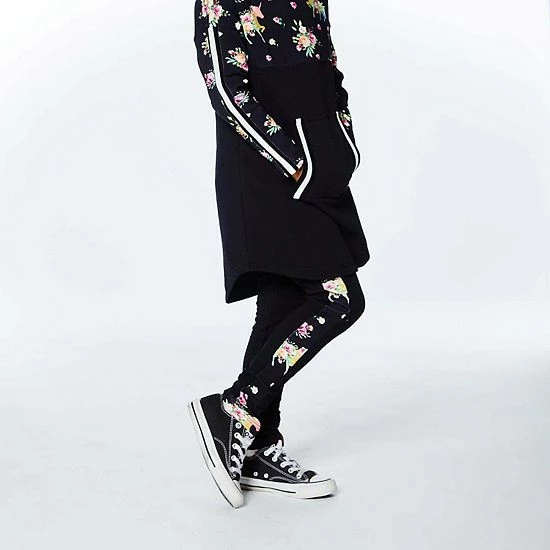 Deux Par Deux Legging With Side Insert Black With Unicorn Print Band - Image 2