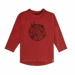 Deux Par Deux Long Sleeve Jersey Top With Wood Print