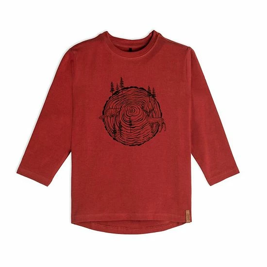 Deux Par Deux Long Sleeve Jersey Top With Wood Print