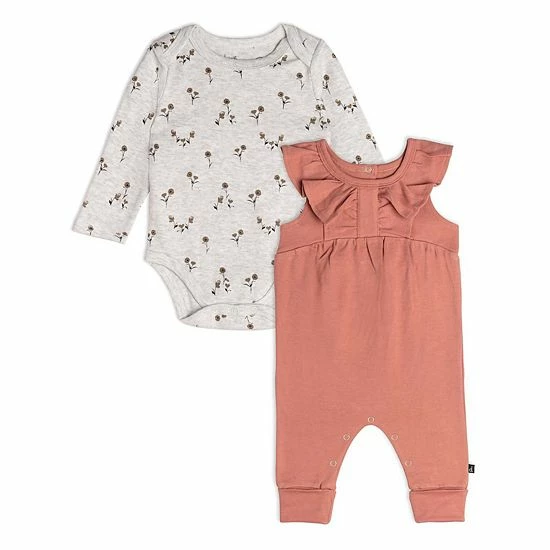 Deux Par Deux Organic Cotton Bodysuit And Overall Set Printed Small Flowers
