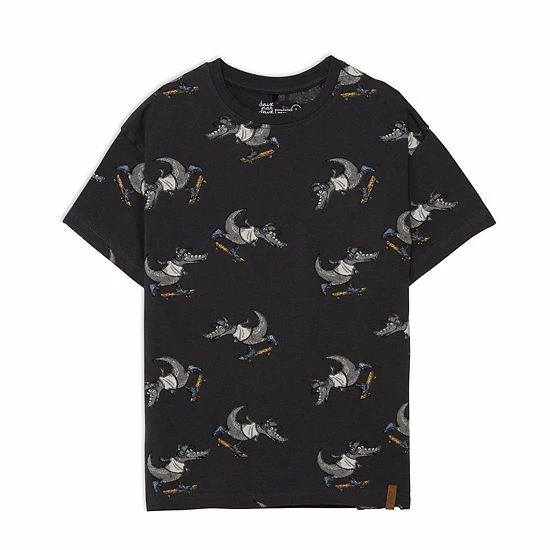 Deux Par Deux Jersey Top With Print Dark Grey