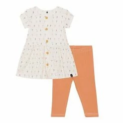 Deux Par Deux Organic Cotton Tunic And Legging Set Caramel And White