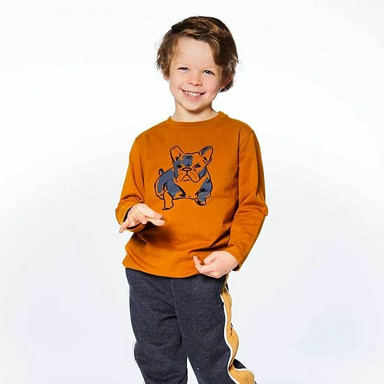 Deux Par Deux Long Sleeve Top Brown Yellow And Heather Grey - Image 2