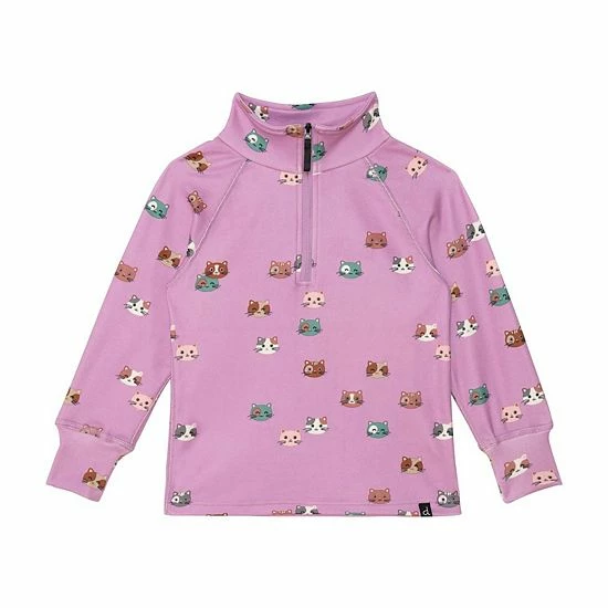 Deux Par Deux Two Piece Thermal Underwear Purple With Printed Little Cats - Image 2