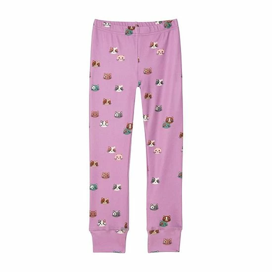 Deux Par Deux Two Piece Thermal Underwear Purple With Printed Little Cats - Image 3
