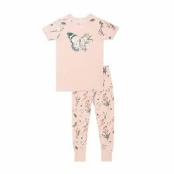 Deux Par Deux Organic Cotton Two Piece Pajama Set Light Pink Print