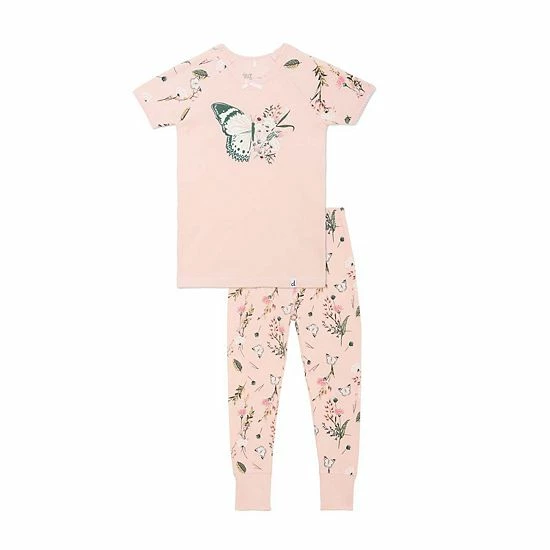 Deux Par Deux Organic Cotton Two Piece Pajama Set Light Pink Print