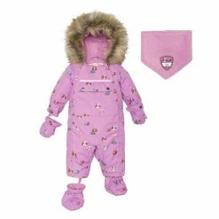 Deux Par Deux Printed Little Cats One Piece Baby Snowsuit Purple