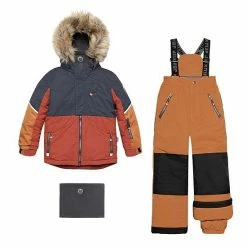 Deux Par Deux Colorblock Two Piece Snowsuit Brown, Dark Grey And Golden Yellow