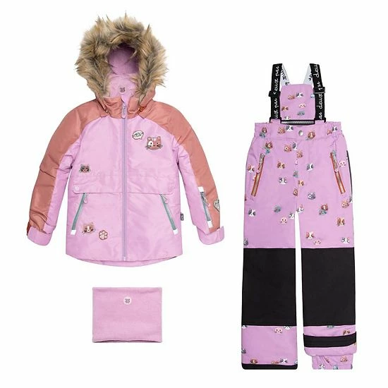 Deux Par Deux Printed Little Cats Two Piece Snowsuit Brown And Purple