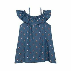 Deux Par Deux Chambray Printed Dress With Frill