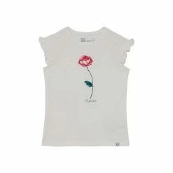 Deux Par Deux Cotton Ruched Sleeve T-Shirt Off White