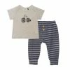 Deux Par Deux Organic Cotton Top And Stripe Pant Set Blue And Oatmeal