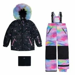 Deux Par Deux Two Piece Snowsuit Printed Butterflies And Iridescent Rainbow Print