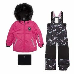 Deux Par Deux Pprinted Unicorns Two Piece Snowsuit Fuchsia And Black