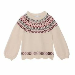 Deux Par Deux Knitted Long Sleeve Sweater Off White And Burgundy