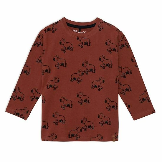 Deux Par Deux Long Sleeve Jersey Printed Top With Dogs