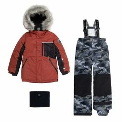 Deux Par Deux Two Piece Snowsuit Red And Khaki With Printed Camo