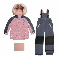 Deux Par Deux Mini Roses Two Piece Snowsuit With Printed Jacket Dusty Rose