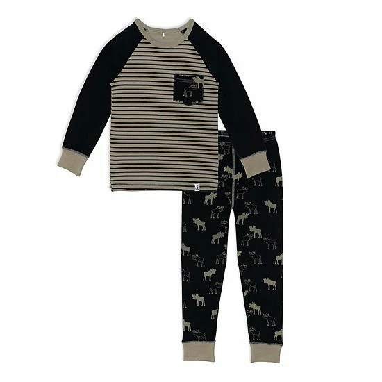 Deux Par Deux Organic Cotton Two Piece Pajama Set With Moose Print