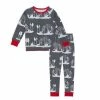 Deux Par Deux Organic Cotton Christmas Family Two Piece Printed Pajama Set With Deer And Trees