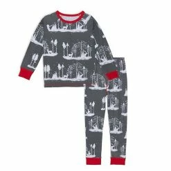 Deux Par Deux Organic Cotton Christmas Family Two Piece Printed Pajama Set With Deer And Trees